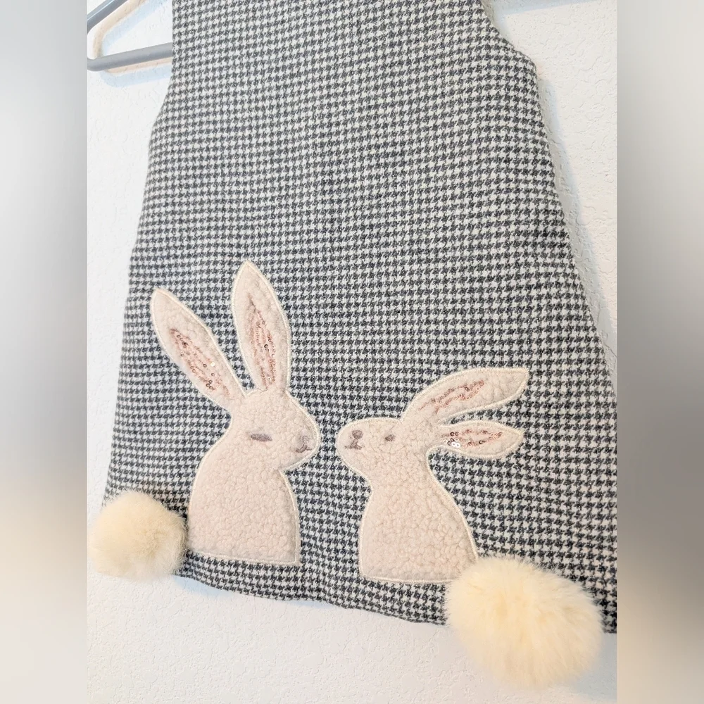 Lola And The Boys Grey Knit Sleeveless A-Line Kissing Bunnies Gingham Dress 2-3Y